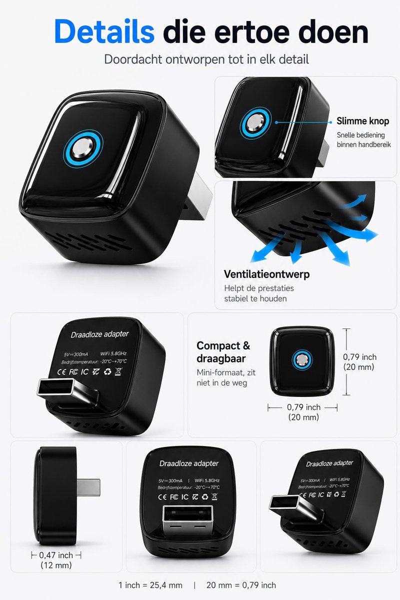 SnelShoppen - Draadloze CarPlay & Android Auto Adapter - 2-in-1 Dongle voor Bedrade naar Draadloze Verbinding - Geheugen voor 2 Telefoons - Snelle 5.8
