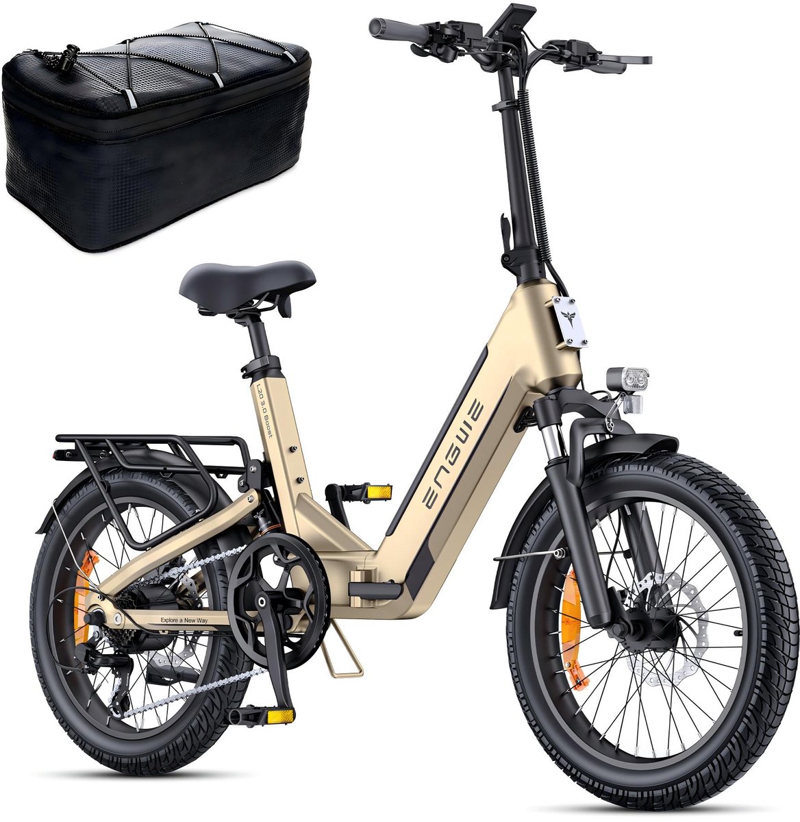 ENGWE L20 3.0 Boost Elektrische fiets - Actieradius 135km - Verwijderbare batterij 48V13.5Ah - Motor 250W - Shimano 7 versnellingen - Hydraulische schijfremmen - 20 Inch Commuter E-Bike - Fatbike - goud