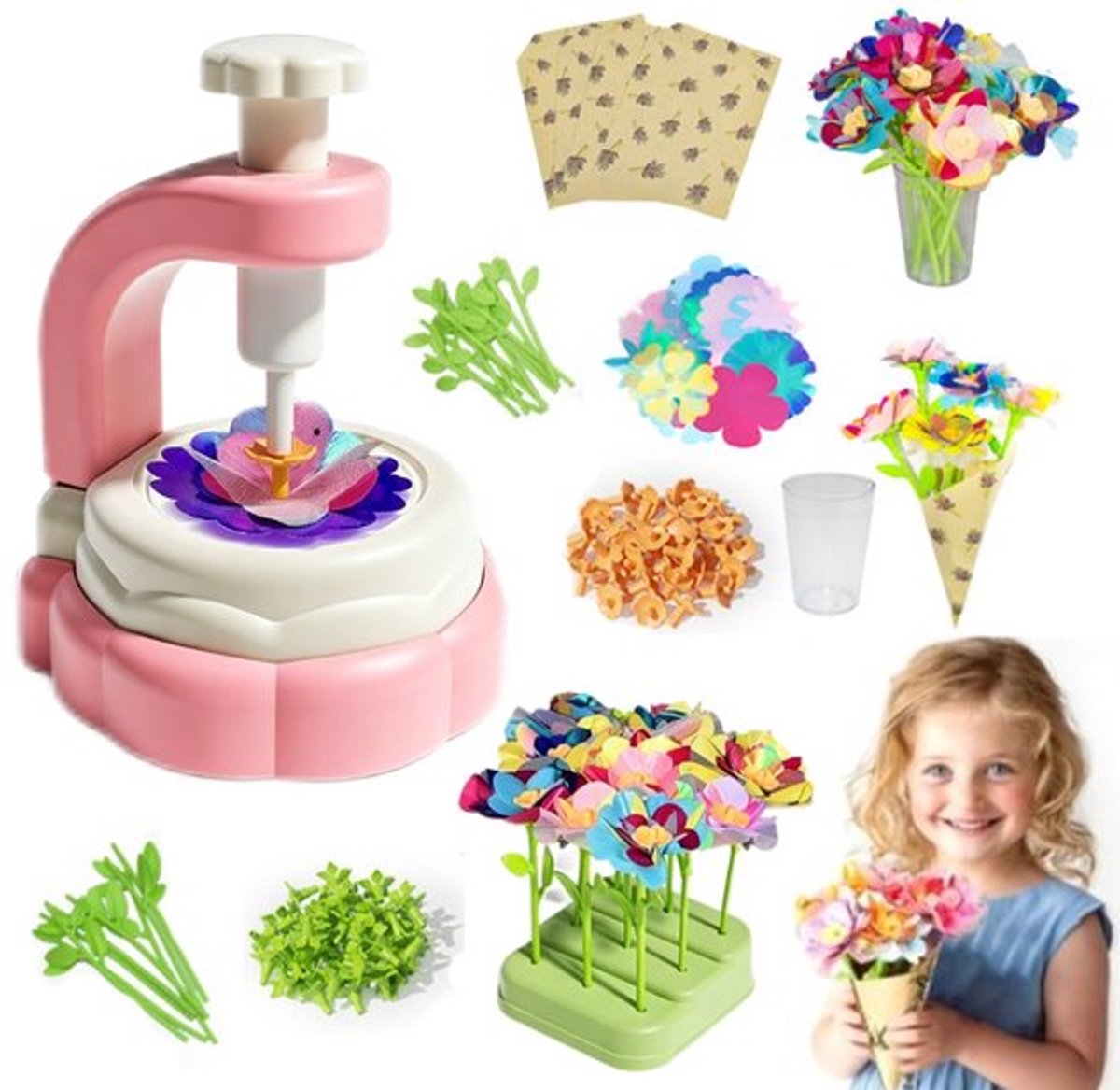 DIY Stoffen Bloemenboeket Knutselkit voor Kinderen - Creatieve Bloemenmaker Handwerkspeelgoed - Educatief Knutsel Set voor Meisjes en Jongens, Verjaardags- en Sinterklaas Cadeau voor kinderen van 4 tot 8 jaar