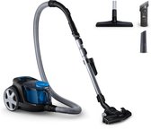 Aspirateur Philips noir avec tuyau, tube et brosse. Inclut des accessoires supplémentaires.