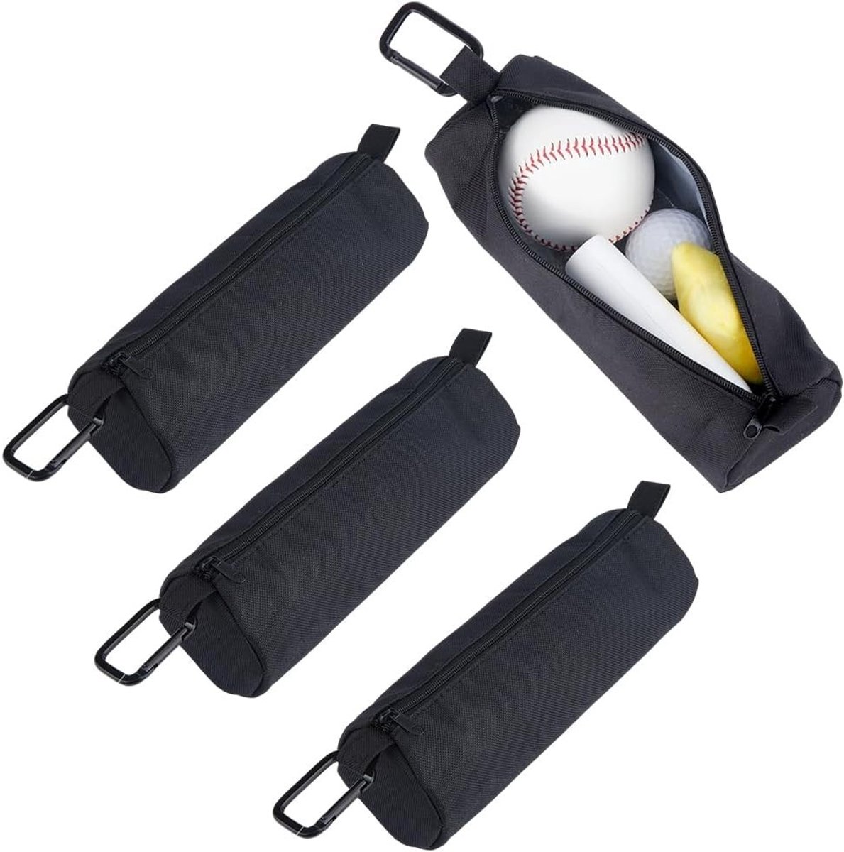 4 Stuks Pickleball Ball Houder 29Cm - Grappige Tennis Opbergzakken voor Draagbare Pickleball Accessoires met Aluminium Spring Gate Ringen voor Rugzak en Paddle Sport