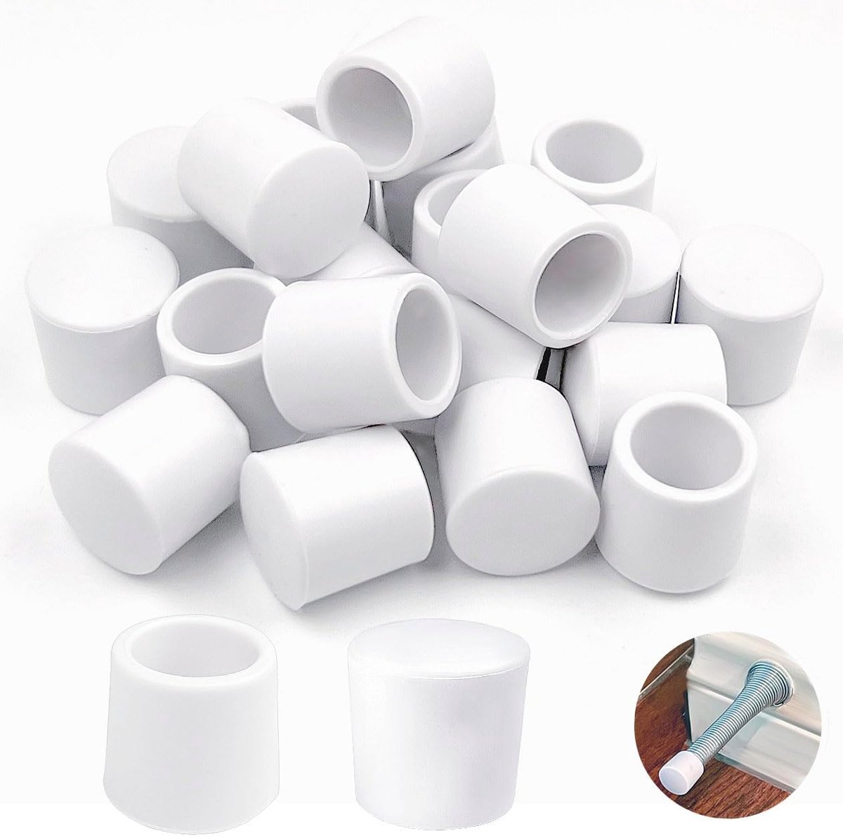 24 stuks deurstopperdoppen, rubberen dopjes voor deurstoppers (0,39 inch), vervangende rubberen dopjes voor deurstoppers, rubberen dopjes voor deurstoppers ter bescherming van deuren en muren, wit