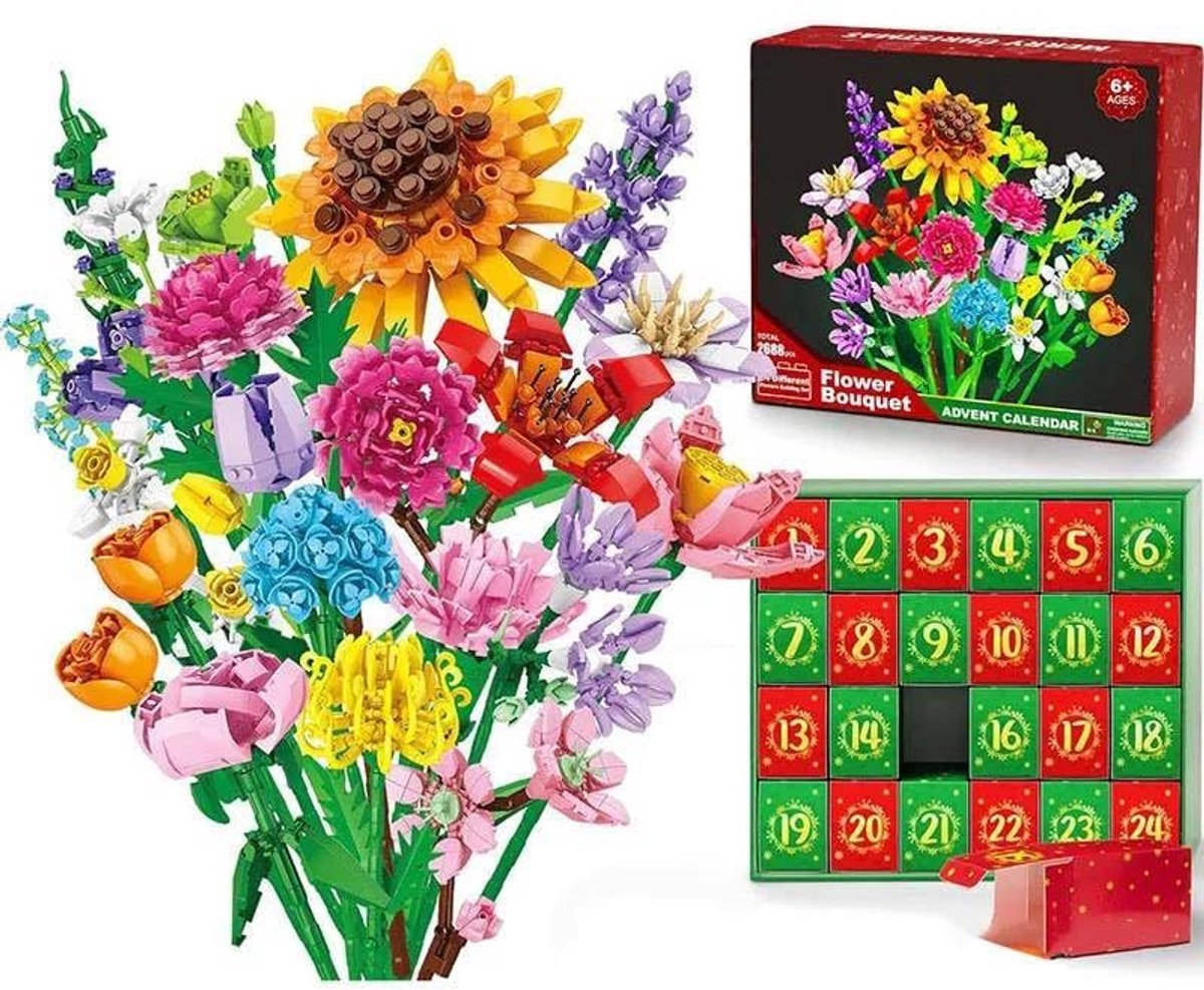 Adventskalender met kunstbloemen boeketten voor 2026 - Stel je eigen bloemstuk samen voor volwassenen, 24 dagen aftellen, een perfect cadeau voor kerstversiering en feestvreugde.