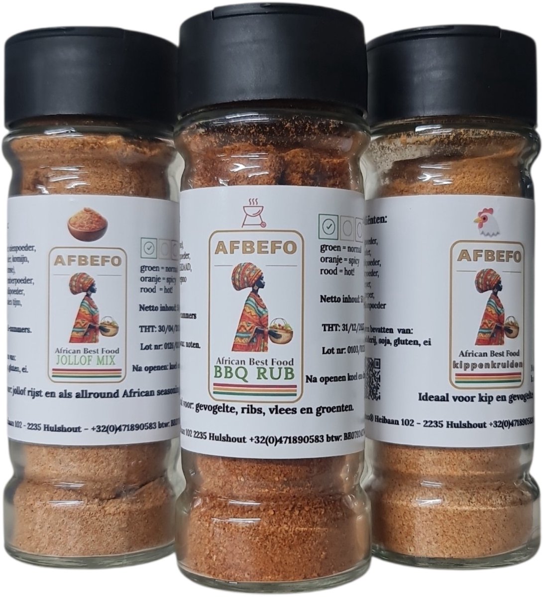 AFBEFO® World Flavour Luxe Kruidenbox (3 x 50g) – 100% Pure Cadeauset met Jollof Rijst, BBQ Rub & Kip Kruiden – Zonder E-nummers & Antiklontermiddel – Inclusief Geschenkverpakking