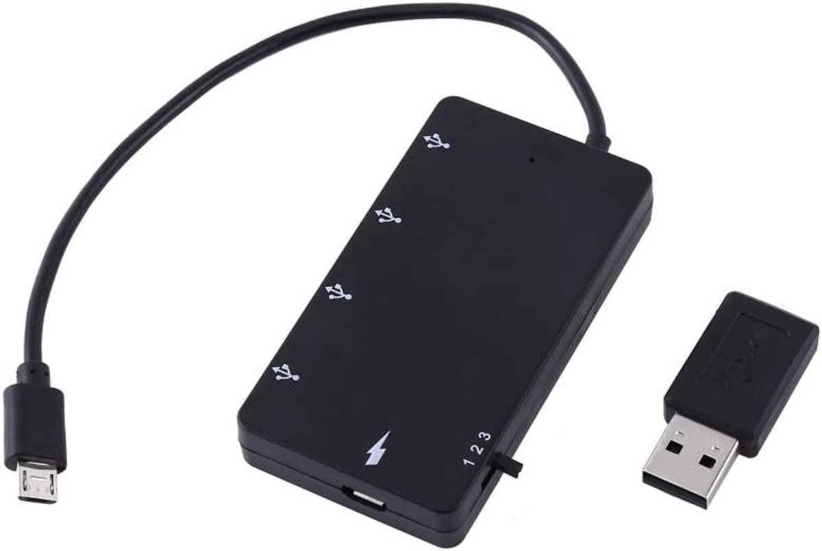 4-poorts Micro USB Hub met OTG-functie, USB 2.0 Adapter voor Smartphone en Tablet, Geschikt voor Android en Windows