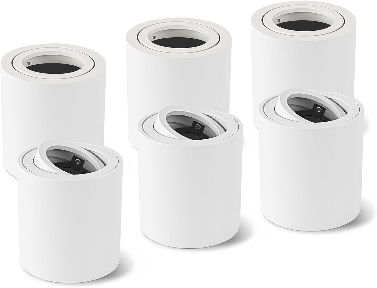 Rotatable GU10 Plafondspots in Wit, 6 Stuks, Opbouwverlichting voor Badkamer, Energiezuinige LED, Aluminium Design, Ideaal voor Sfeervolle Verlichting