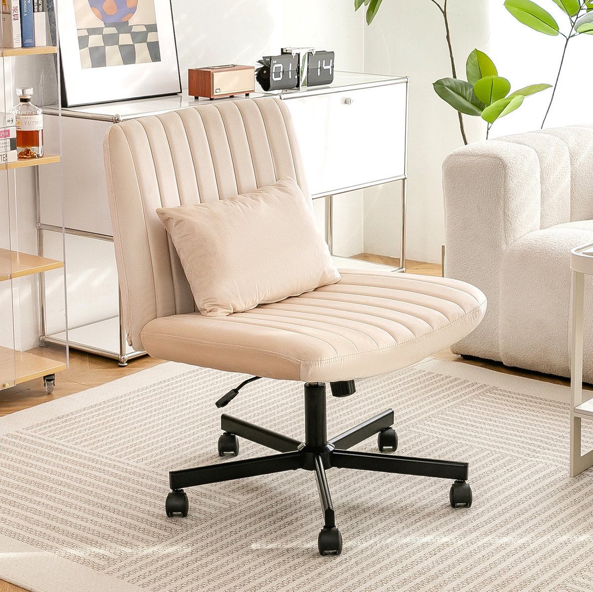 HAUSS SPOLE Bureaustoel - Draaistoel Zonder Armleuningen - Verstelbare Zithoogte En Kantelbare Rugleuning - Voor Home Office En Woonkamer - Linnen Beige