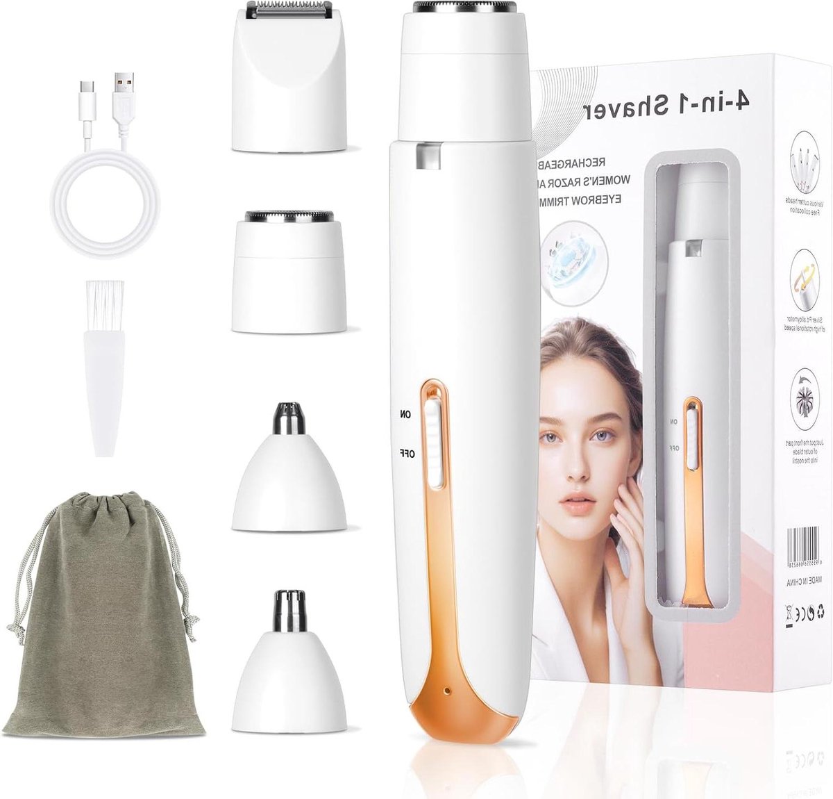 Elektrisch Scheerapparaat - Dames Ontharing - Gezicht Lichaam - 4-in-1 Functies - USB Oplaadbaar - Wit