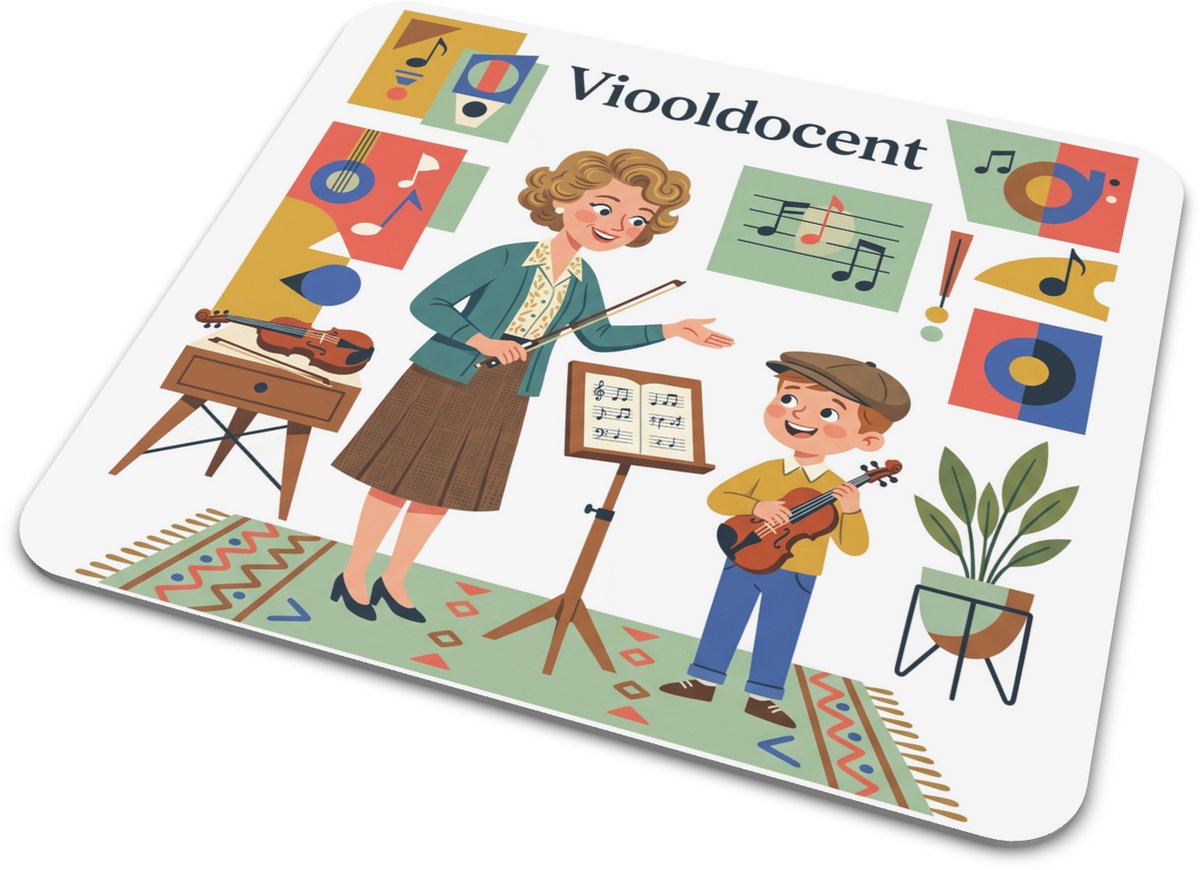Muismat Viooldocent Muziek Beroep Retro Gouache Illustratie Tekst Viooldocent Bureau Thuiswerk Cadeau 22x20 cm