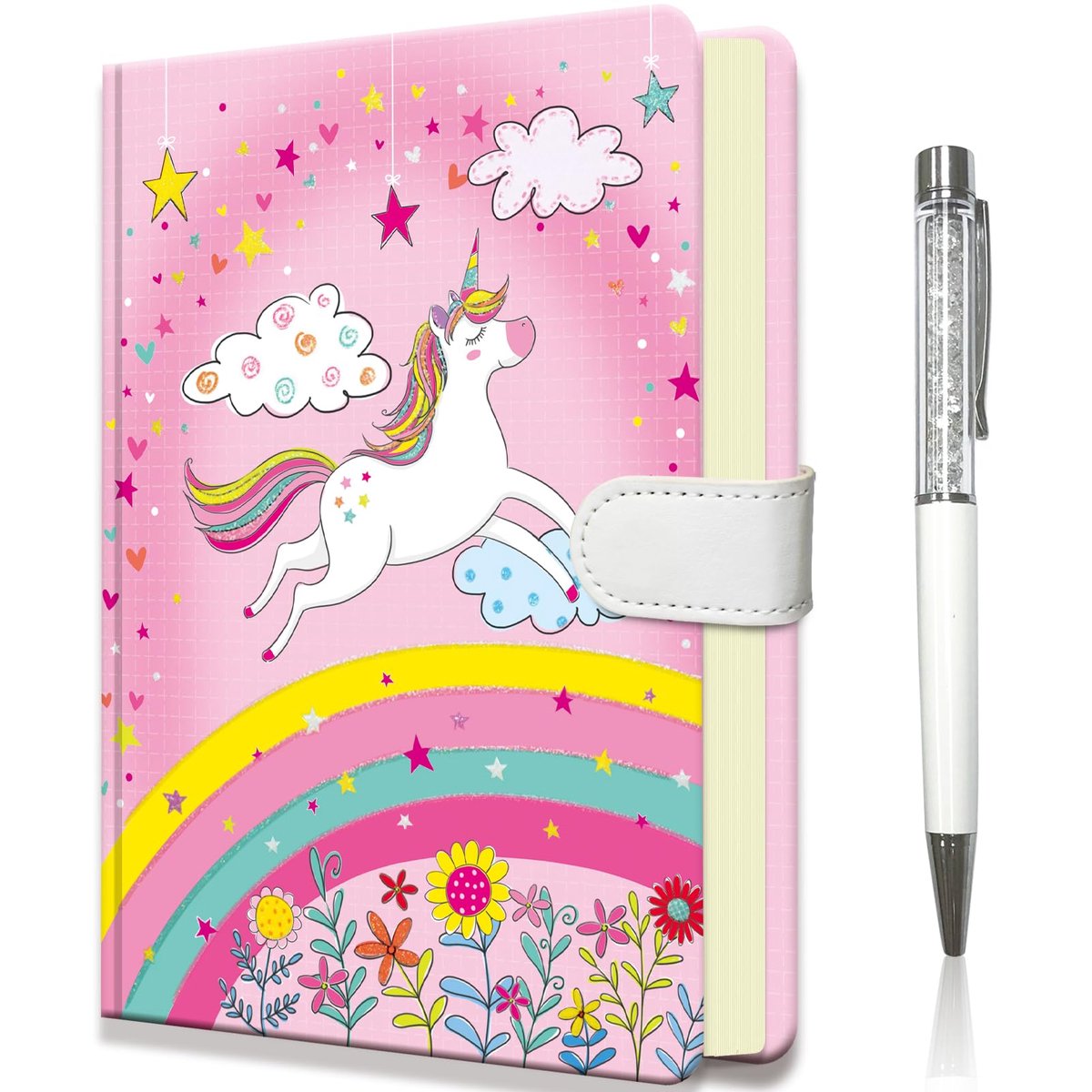 SnelShoppen - Eenhoorn Notitieboekje voor Meisjes 19x13,5cm met Pen, 192 Gelinieerde Pagina's, Hardcover Kinderboekje met Magnetische Sluiting, Perfec