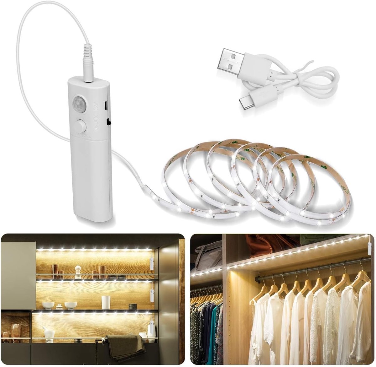LED Strips met Bewegingssensor - 2m Koel Wit - Oplaadbaar en Zelfklevend - SnelShoppen