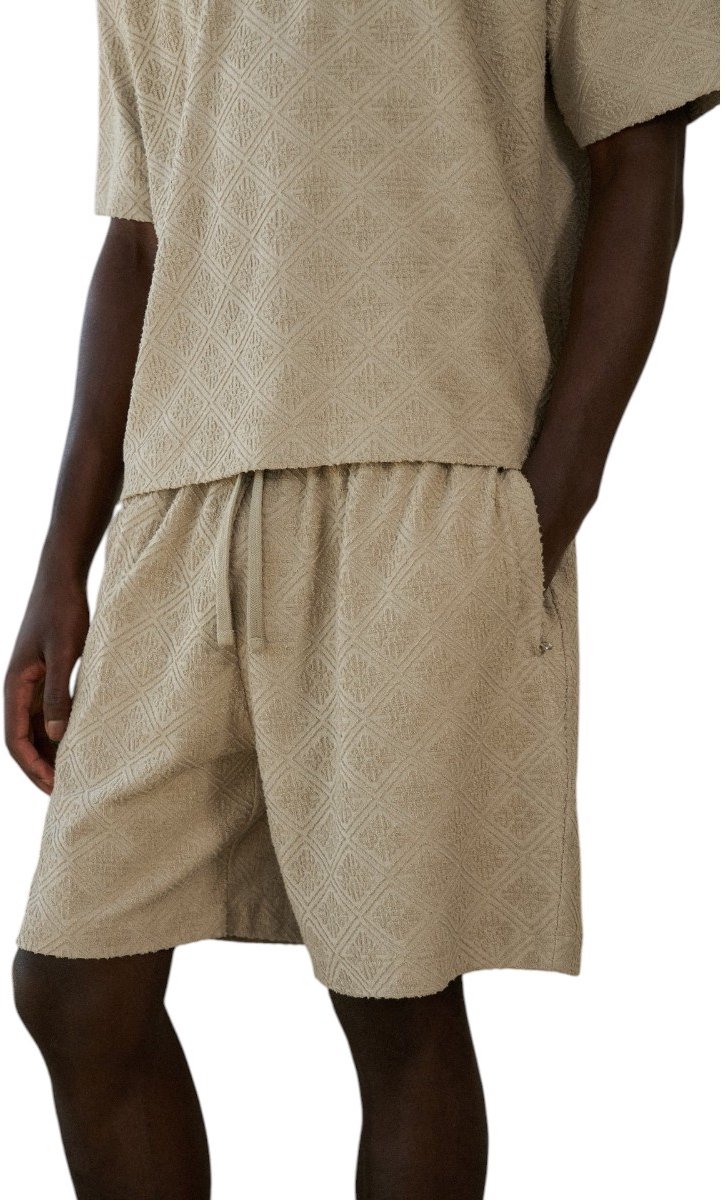 The Couture Club Heren Korte Broek Bruin TCCM3136 Towelling Jacquard Emblem