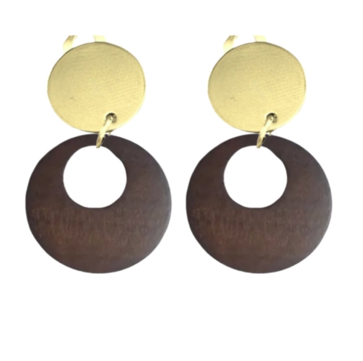 Clip oorbellen -Bruin -hout -goudkleurig- geen gaatje- Charme Bijoux