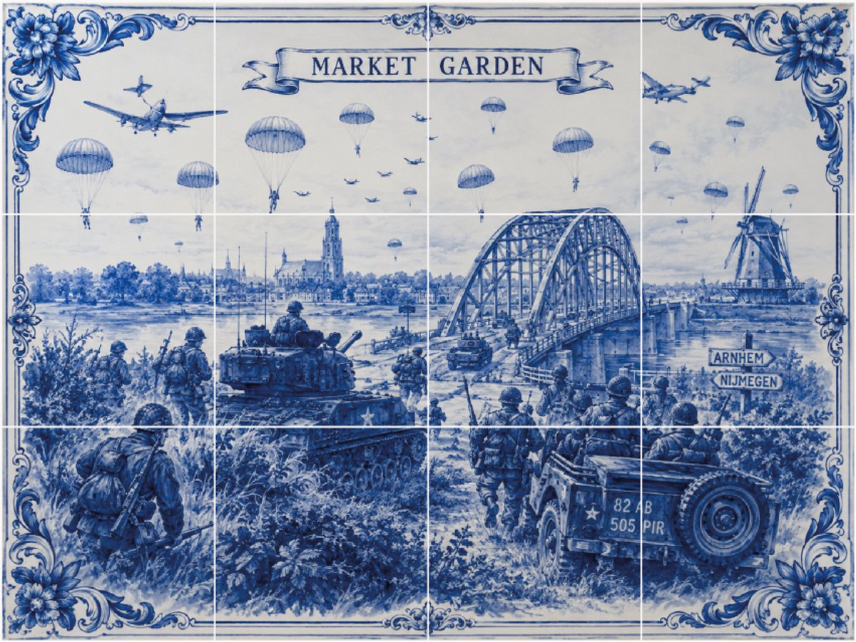 Delfts Blauw mozaïek Market Garden (12 sticker) 15 x 15cm per sticker - tegelstickers - backsplash - peel and stick - plakfolie - voor badkamer, keuken of toilet - zelfklevend
