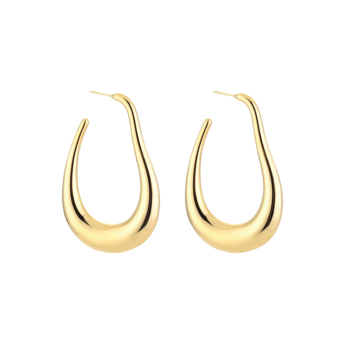 Stainless Steel Sculptural Teardrop Statement Hoops – Luxe Sculpturale Druppel Oorringen – RVS - Goud
