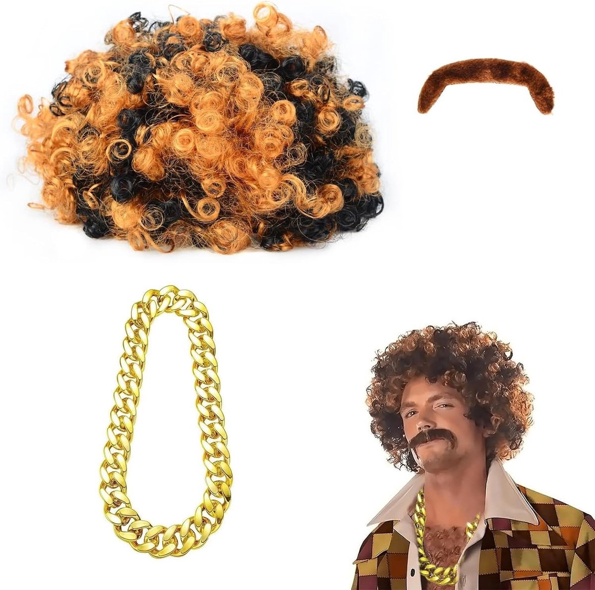 Disco Kostuum voor Mannen en Vrouwen - 3-delig Hippie Outfit voor 70s en 80s Themafeesten, Carnaval en Cosplay Accessoires