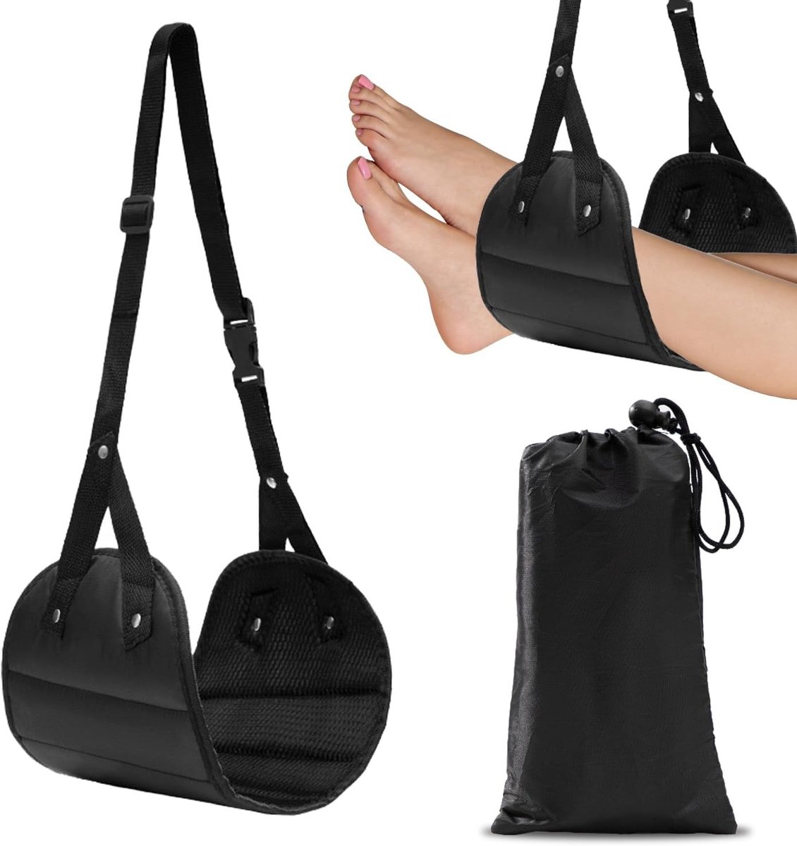 Verstelbare Voetsteun voor Vliegtuigen, Lichtgewicht Voet Hangmat voor Lange Vluchten, Reisaccessoires voor Volwassenen en Kinderen, Comfort en Ondersteuning