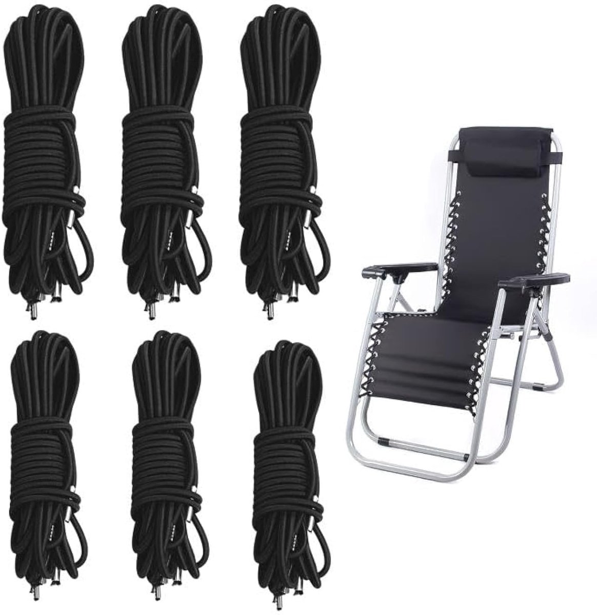Set van 6 Vervangende Elastische Koorden voor Zero Gravity Stoelen - Reparatie Koorden en Gereedschap voor Comfortabele Relaxstoelen