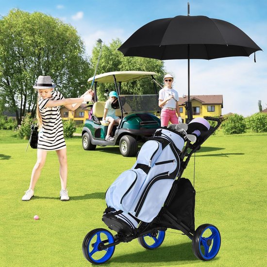 Golftrolley opvouwbaar - Golfkar - Sport en spel - Met voetrem - 121 cm lang - Blauw — afbeelding 3