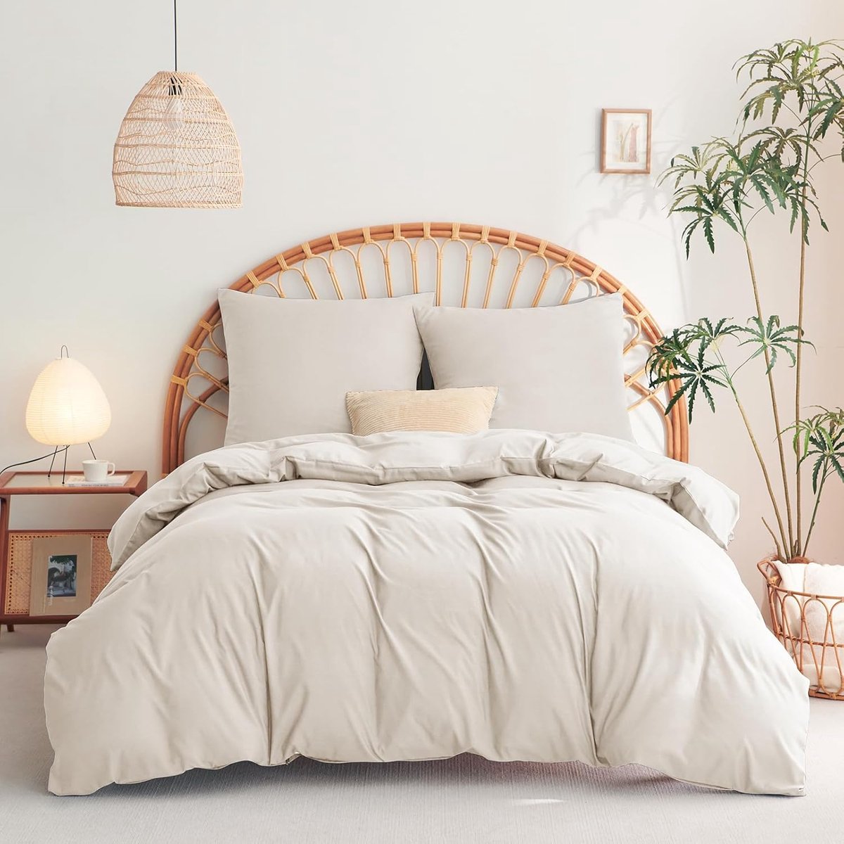 Thijox - Dekbedovertrek 200 x 200 cm met 2 Kussenslopen 65 x 65 cm, Microvezel Beddengoedset voor Tweepersoonsbed, Beige, Ritssluiting, Geschikt voor