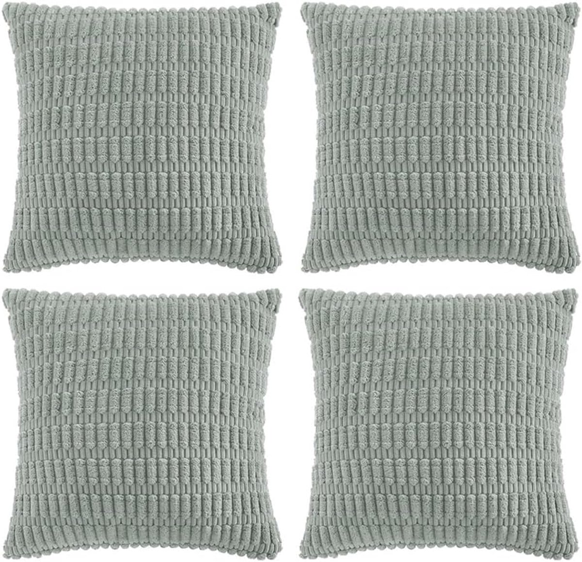 SnelShoppen - Set van 4 boho-kussenslopen 45x45 cm, grijsblauw, effen, wollige corduroy kussenovertrekken voor decoratief kussen, woonkamer, slaapkame