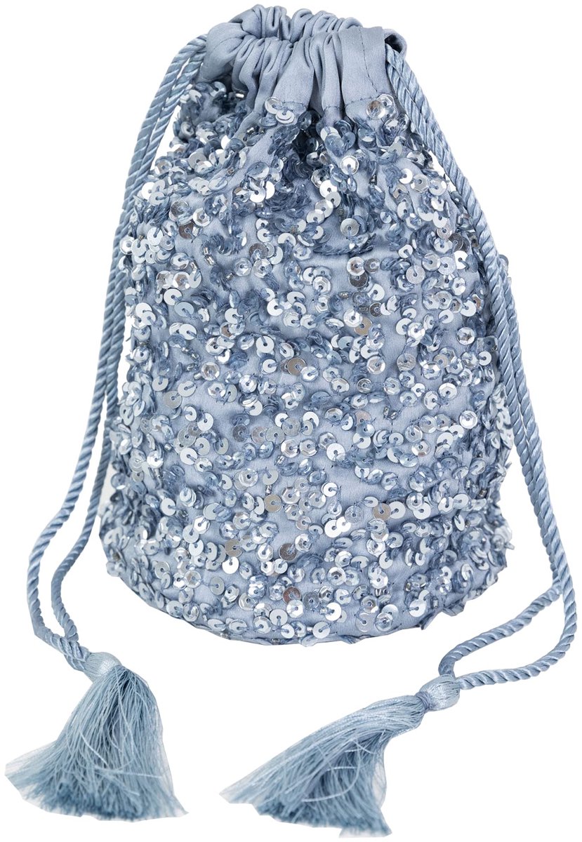 SnelShoppen - Dames Handtas Pailletten Tas voor Bruidsmeisjes - Sparkling Trekkoord Portemonnee voor Avond Prom Party - Blauw Poeder, Eén Maat, Satijn