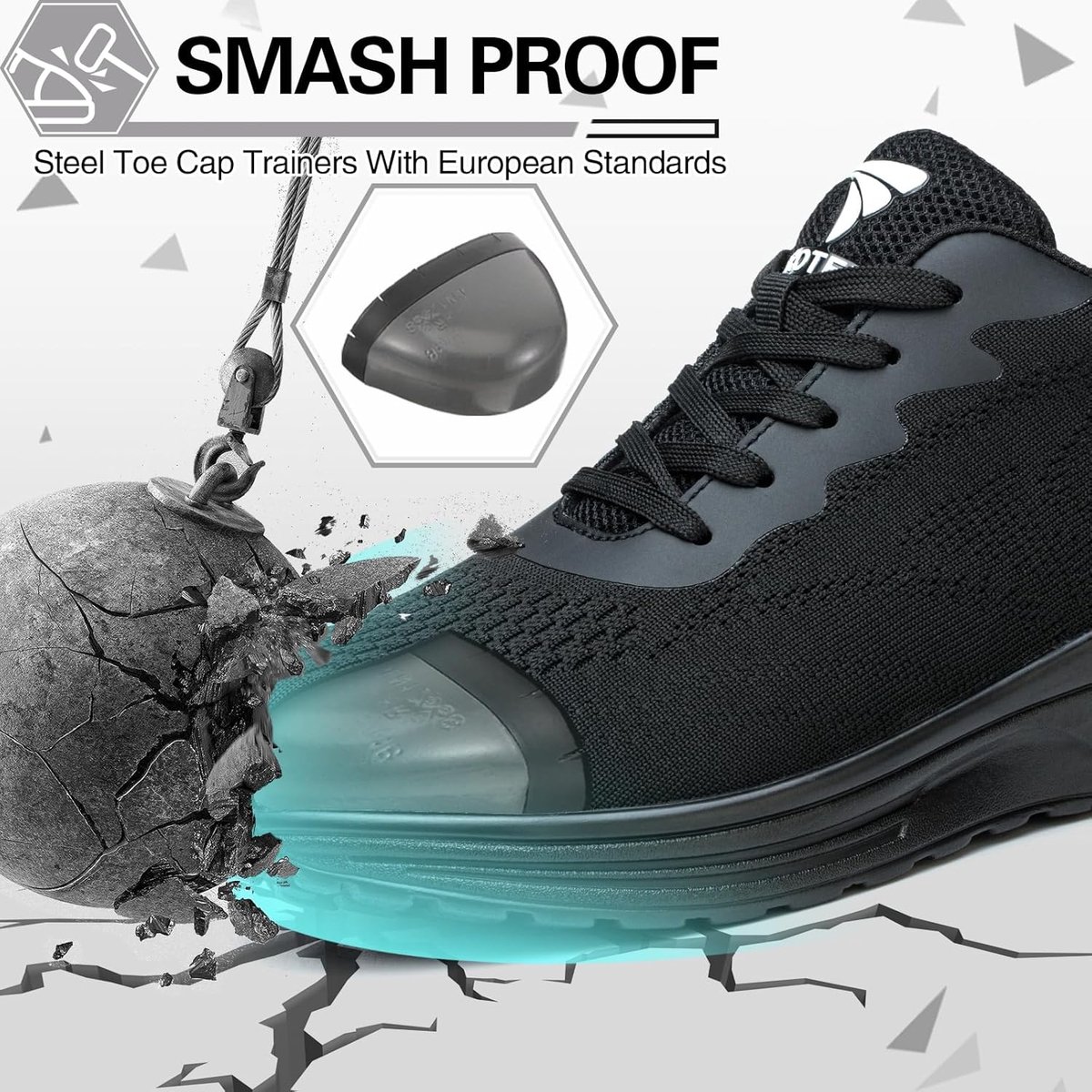 SnelShoppen - Veiligheidsschoenen Werkschoenen Heren en Dames Licht Ademend Sportief Antislip Stalen Neus Beschermschoenen Zwart Maat 42 EU