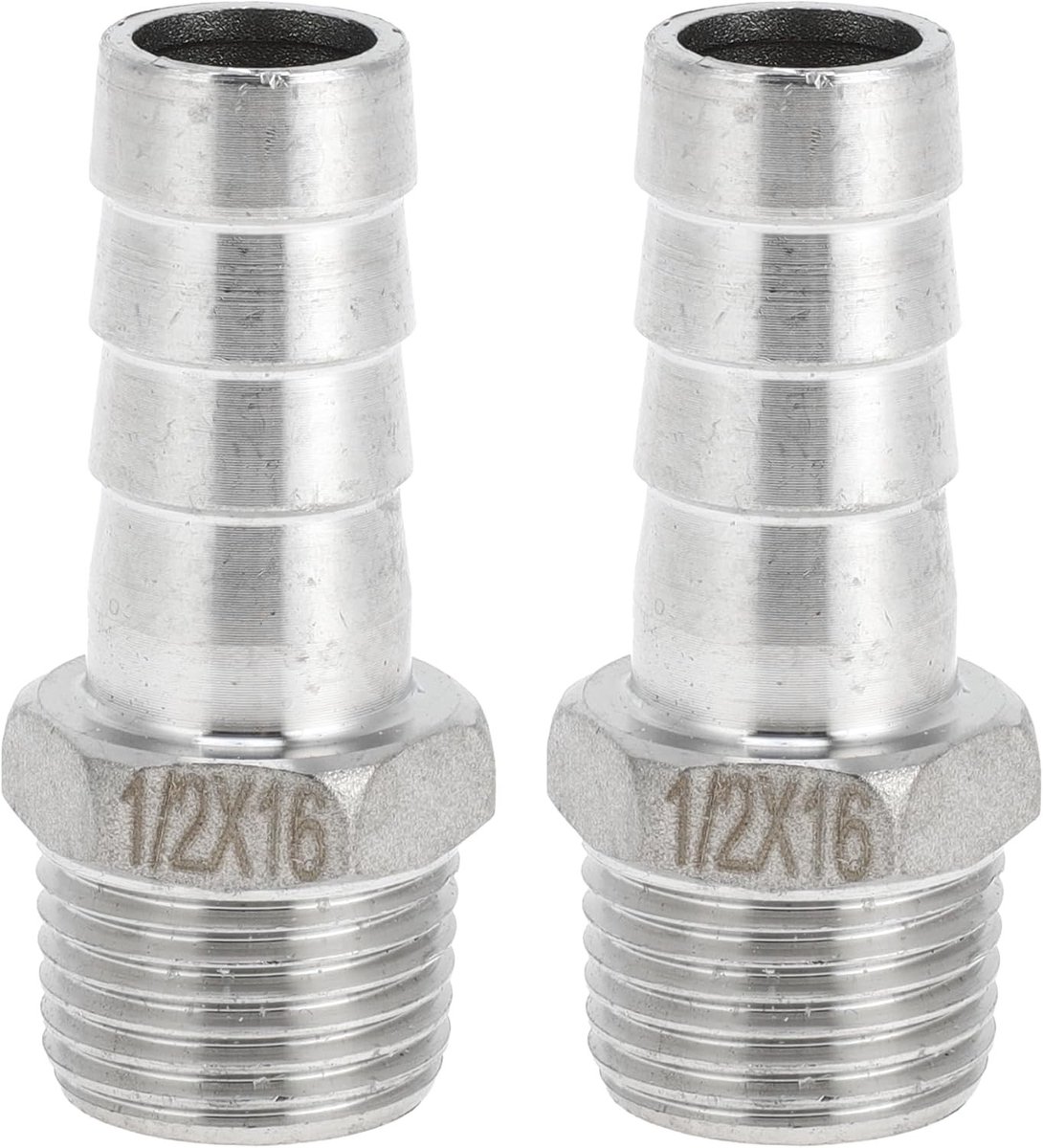 Weerhaak fittingen van roestvrij staal, 5/8" barb en 1/2 BSPT mannelijke slang connector voor lucht, water en olie - 2 stuks