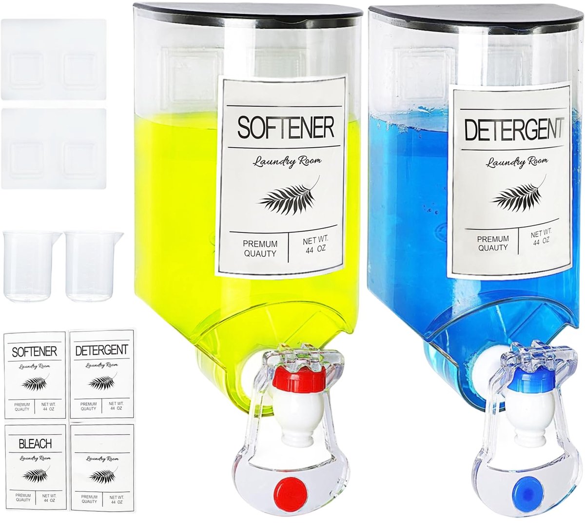 SnelShoppen - 2 Pack Waszeepdispenser Wandgemonteerd met Kraan, Vloeibare Wasmiddel- en Wasverzachter Dispenser voor Wasruimte Organisatie en Opslag m