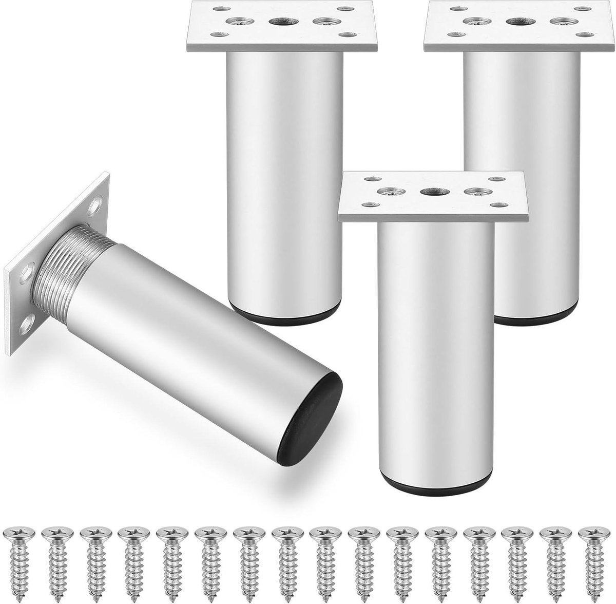 Meubelpoten Aluminium - Kastpoten Set - Meubels Verhogen - Sterk Krasbestendig - 4 Stuks 10cm - Zilver