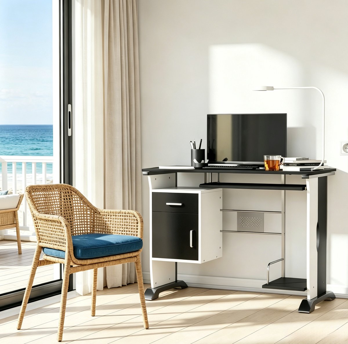 HAUSS SPOLE Bureau - Computerbureau Met Opbergruimte En Lade - Compact Voor Thuiswerken En Gamen - MDF En Metaal - 100x52x75 Cm