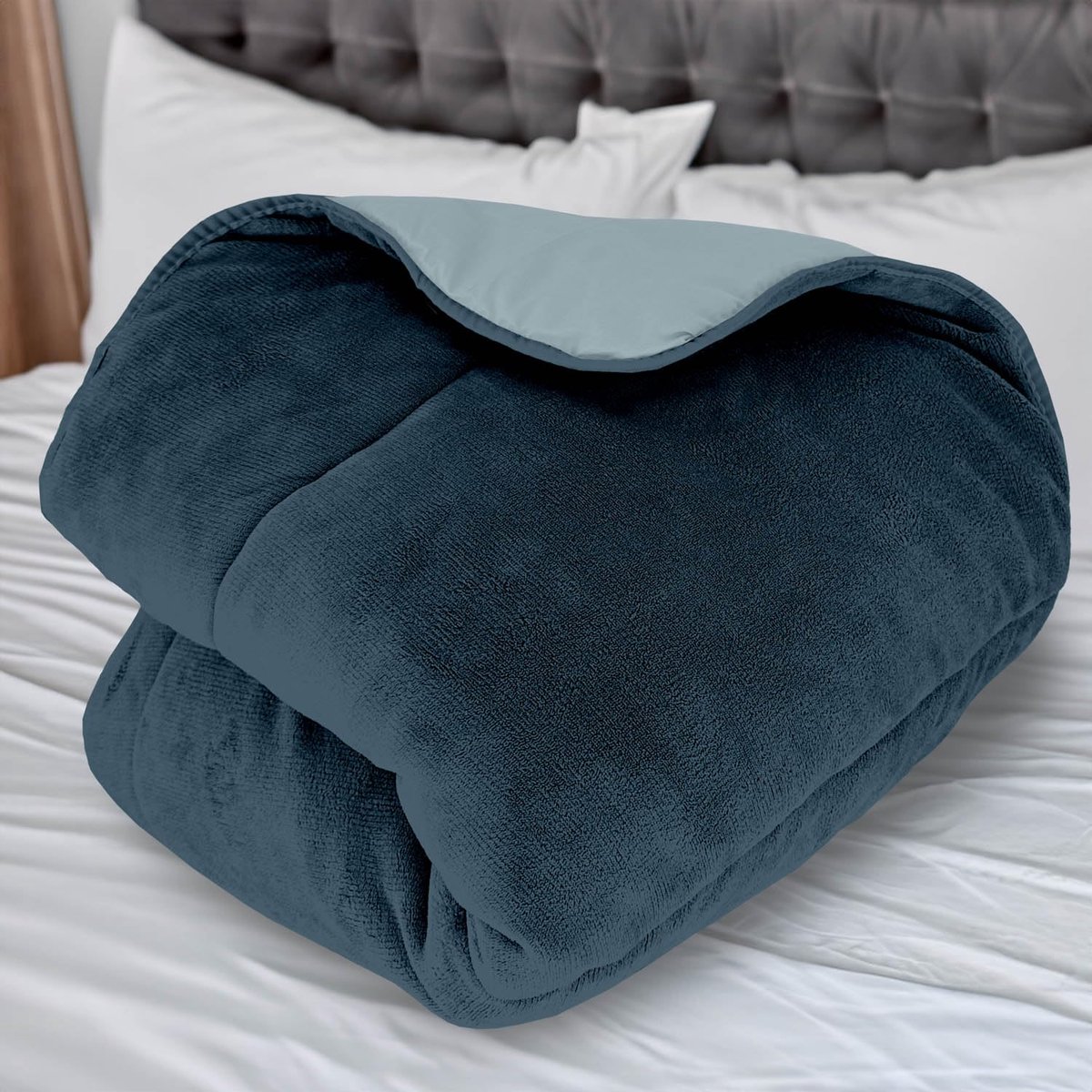 SnelShoppen - Dekbed Fleece Gevoerd Microvezel 240x260 cm Tweekleurig Hemelsblauw Marineblauw - Luxe Dekbed voor Slaapkamer, Gastenkamer, Comfortabel
