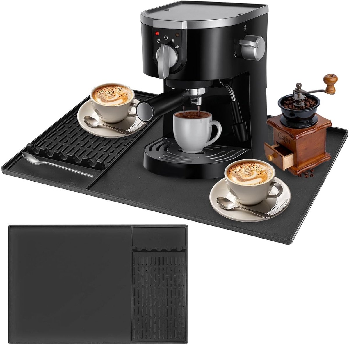 Siliconen beschermingsmat 61 x 40,5 cm met verhoogde randen, antislip en lekvrij voor keukenwerkbladen en koffiezetapparaat, eenvoudig schoon te maken