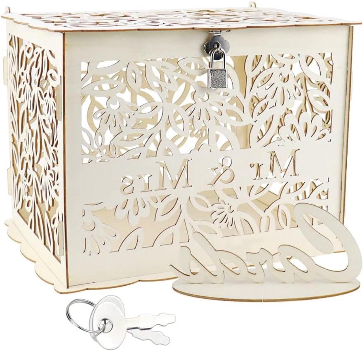 Houten Kaartdoos - Geschenkdoos Bruiloft - Feestelijke Ontvangst - Afsluitbaar Met Slot - 30x23x23cm - Onbehandeld