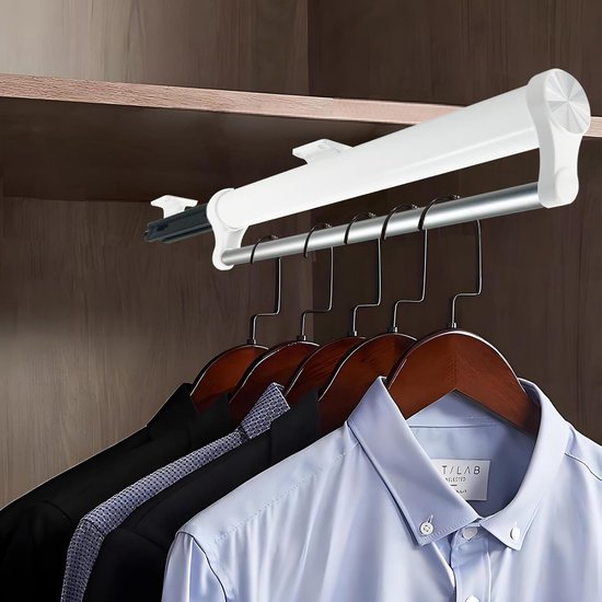 Uittrekbare Kledingstang voor Kledingkast - Verstelbaar Aluminium Telescoop Kledingroede - Ruimtebesparend Wit — afbeelding 2