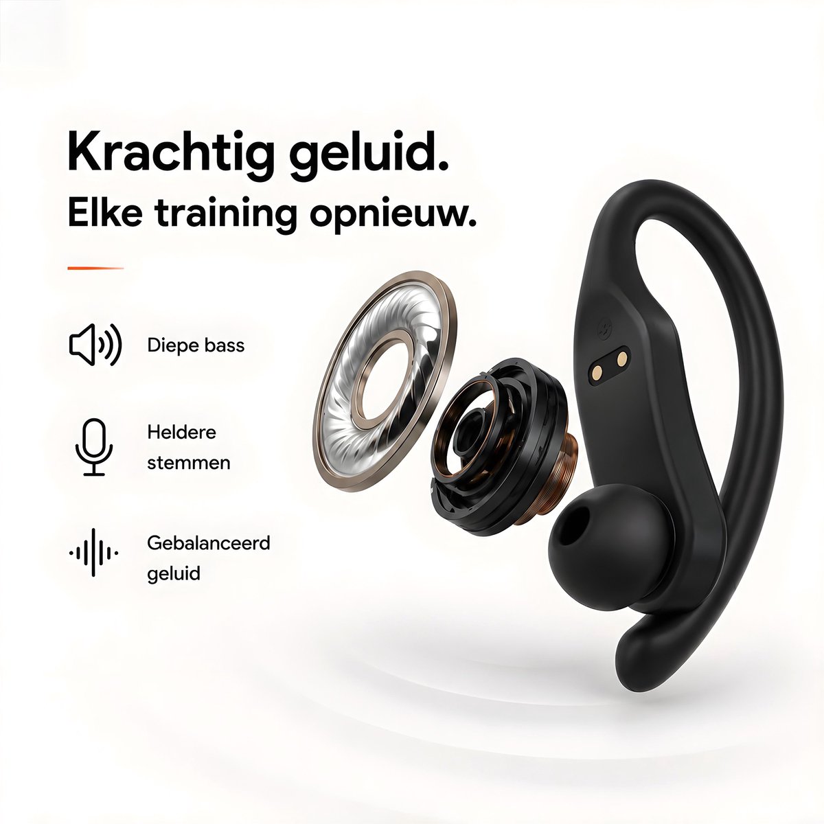 Sonume Sport Pro draadloze sportoordopjes met oorhaak, IPX7 en 36 uur met oplaadcase thumbnail 2