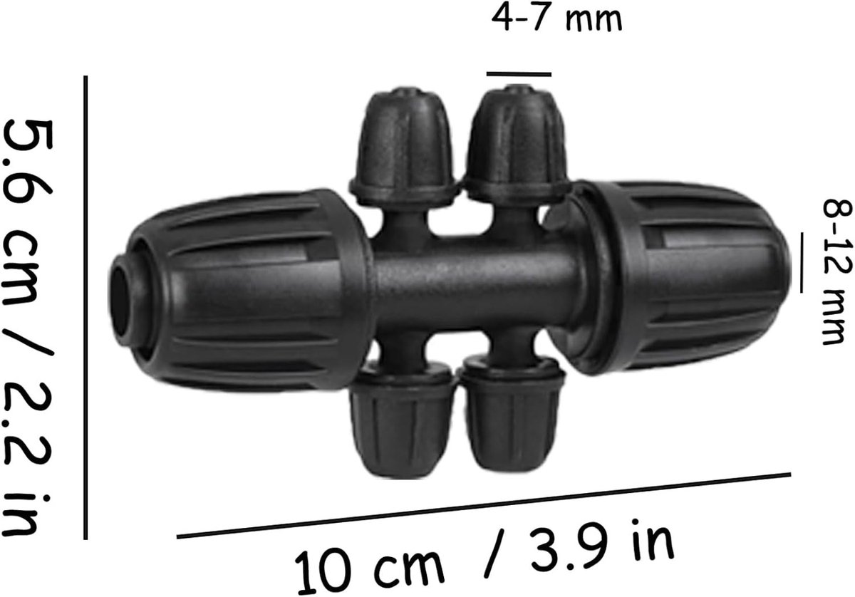 Set van 20 Drip Irrigation Kits 8/12mm naar 4/7mm, Push-to-Connect 6-Way voor Tuinen, Boerderijen en Kassen