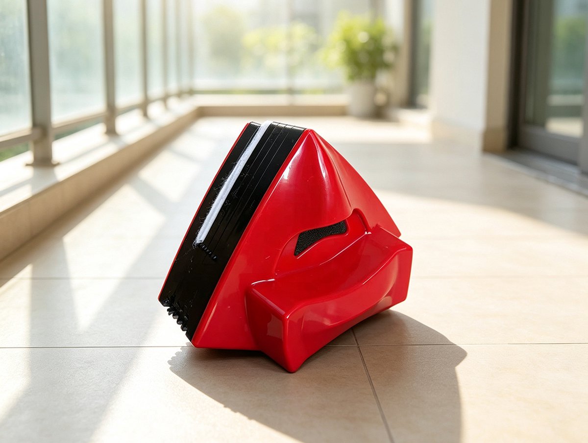 Externe magnetische raamreiniger dubbelzijdig met borstelkop geschikt voor dikke dubbelglasramen (3-30 mm) in hoge gebouwen Rood Afmetingen 16*13*14 cm