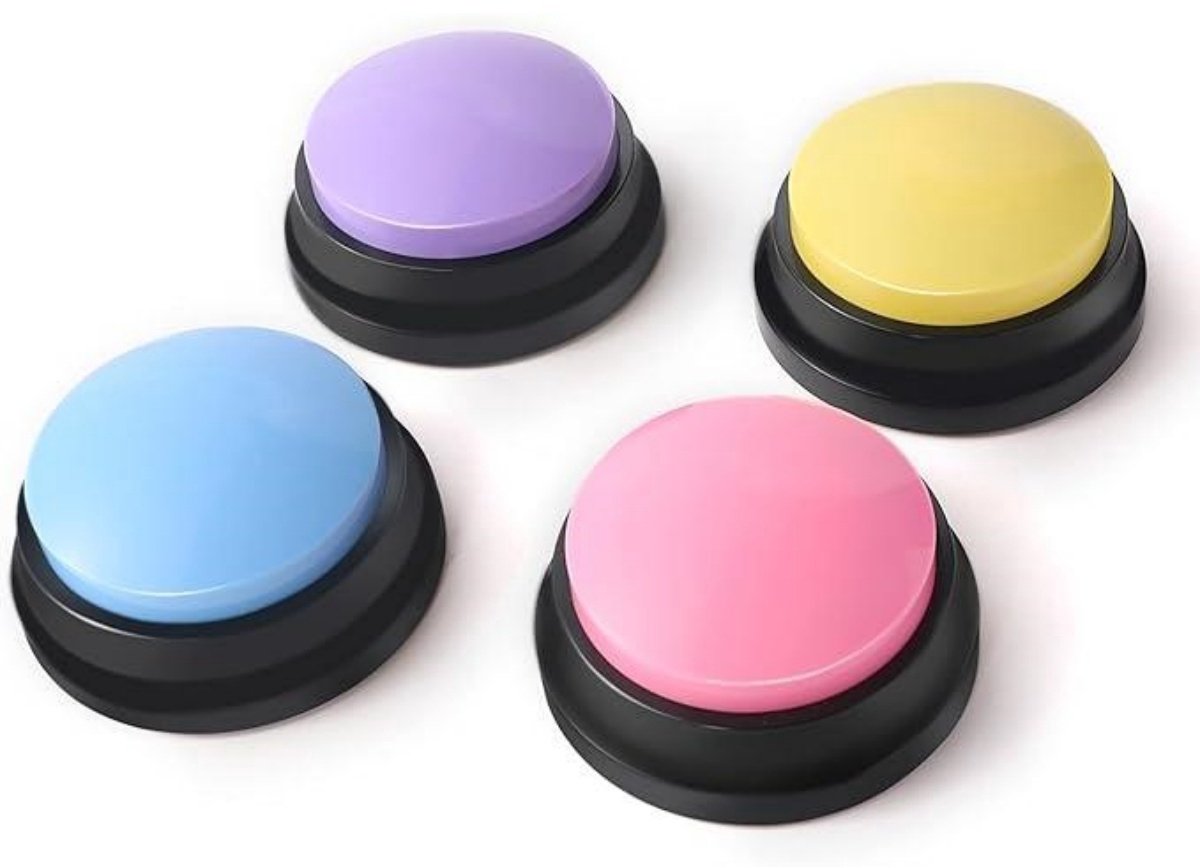 GELLDG 4 Stuks interactieve hondenknoppen - Honden Trainingsbuzzer met Opnamefunctie - 30 Seconden Opnemen en Afspelen - Geschikt voor Huisdiertraining - Kunststof