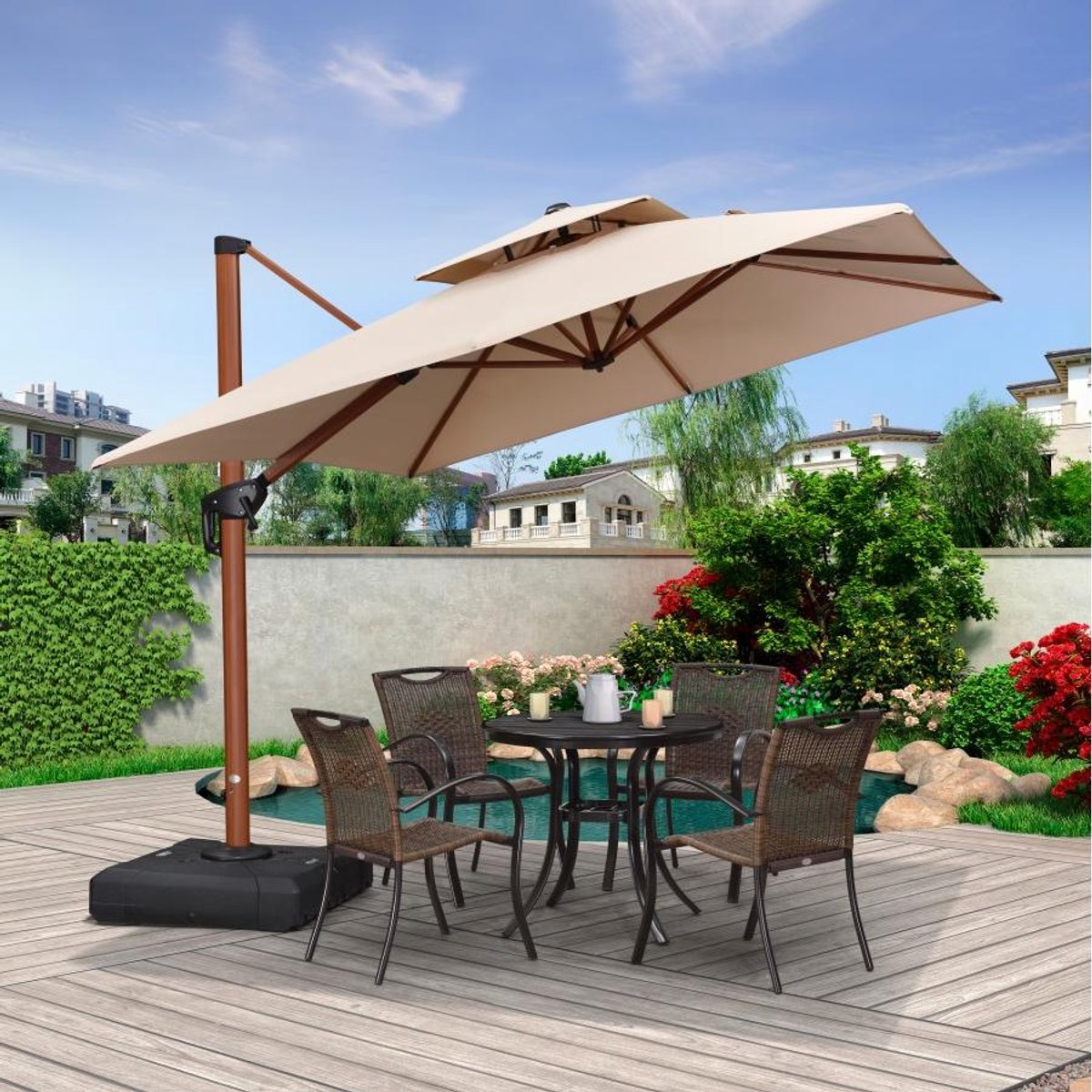 Purple Leaf Parasol déporté inclinable aspect bois 270x270 cm - Kaki