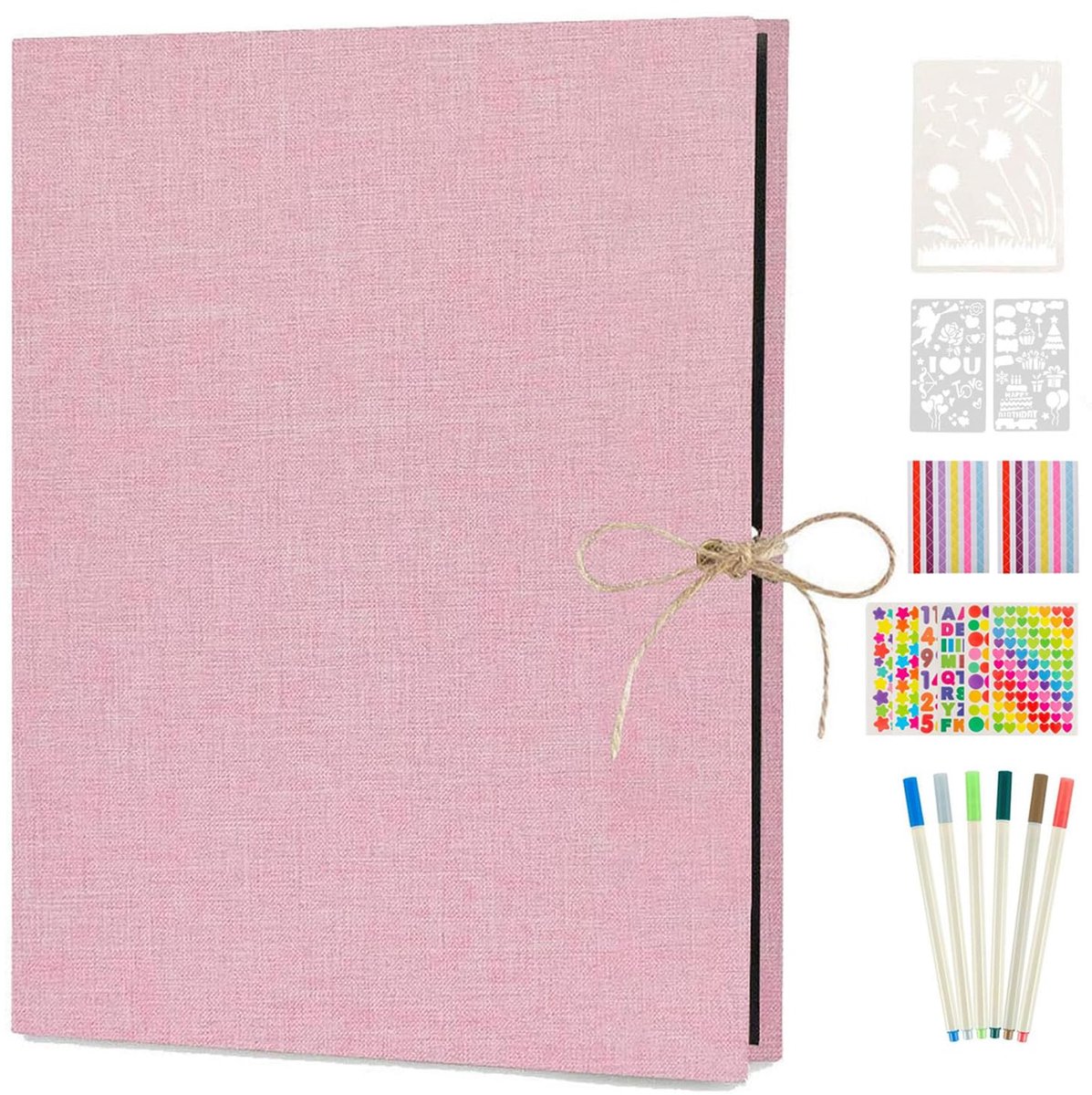 SnelShoppen - AIOR Fotoalbum Doe-het-zelf met Zwarte Pagina's, Groot Plakboek, Hervulbaar Linnen Fotoboek voor Verjaardag, Gastenboek en Stamboek (Roz