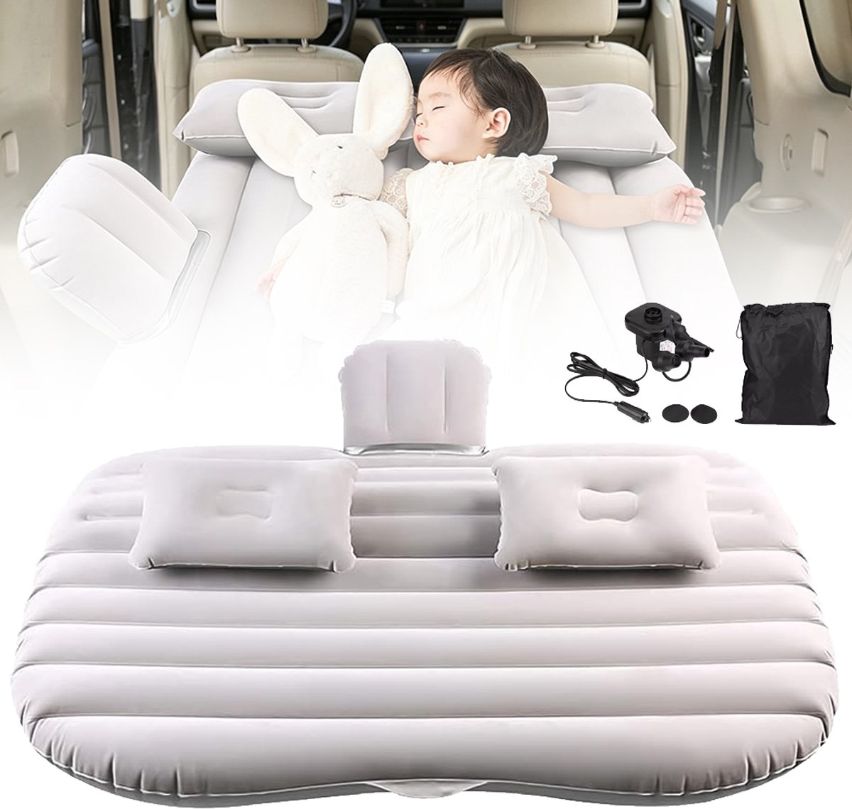 Opblaasbaar Automatras - Auto Luchtmatras - Opblaasbaar Campingbed - Automatras Met Pomp En Twee Luchtkussens - Voor Gebruik Tijdens Reizen En Kamperen