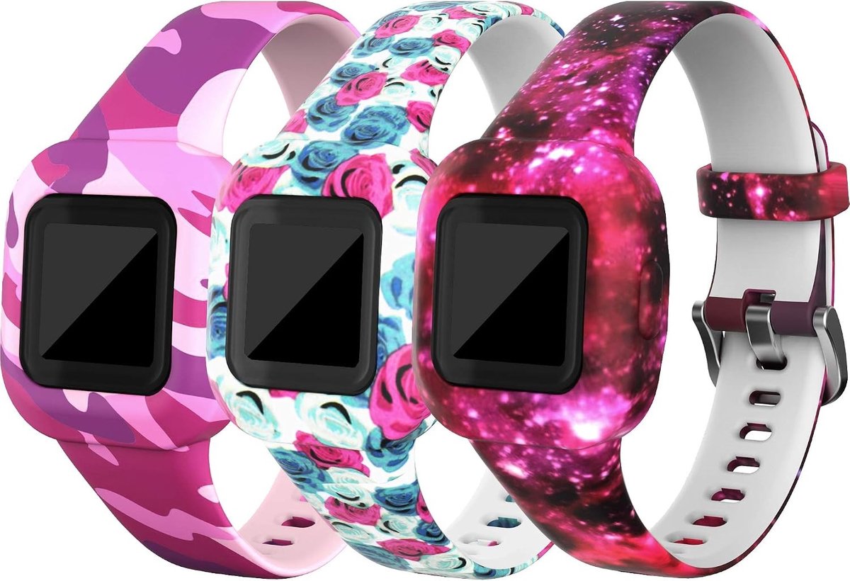 Vervangende Soft Silicone Polsbandjes voor Garmin Vivofit jr.3 - 3-Pack Met Bloemenpatroon voor Kinderen 4+ - Duurzaam en Comfortabel Fitness Tracker Accessoire