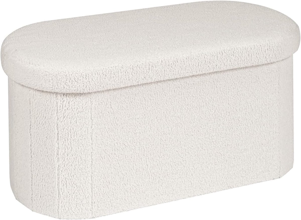 SnelShoppen - Bonlife Zitbank met Opbergruimte, Inklapbare Zitkist en Voetenbank, Elliptisch Design, 76 x 38 x 38 cm, Wit, Voor Woonkamer, Slaapkamer,