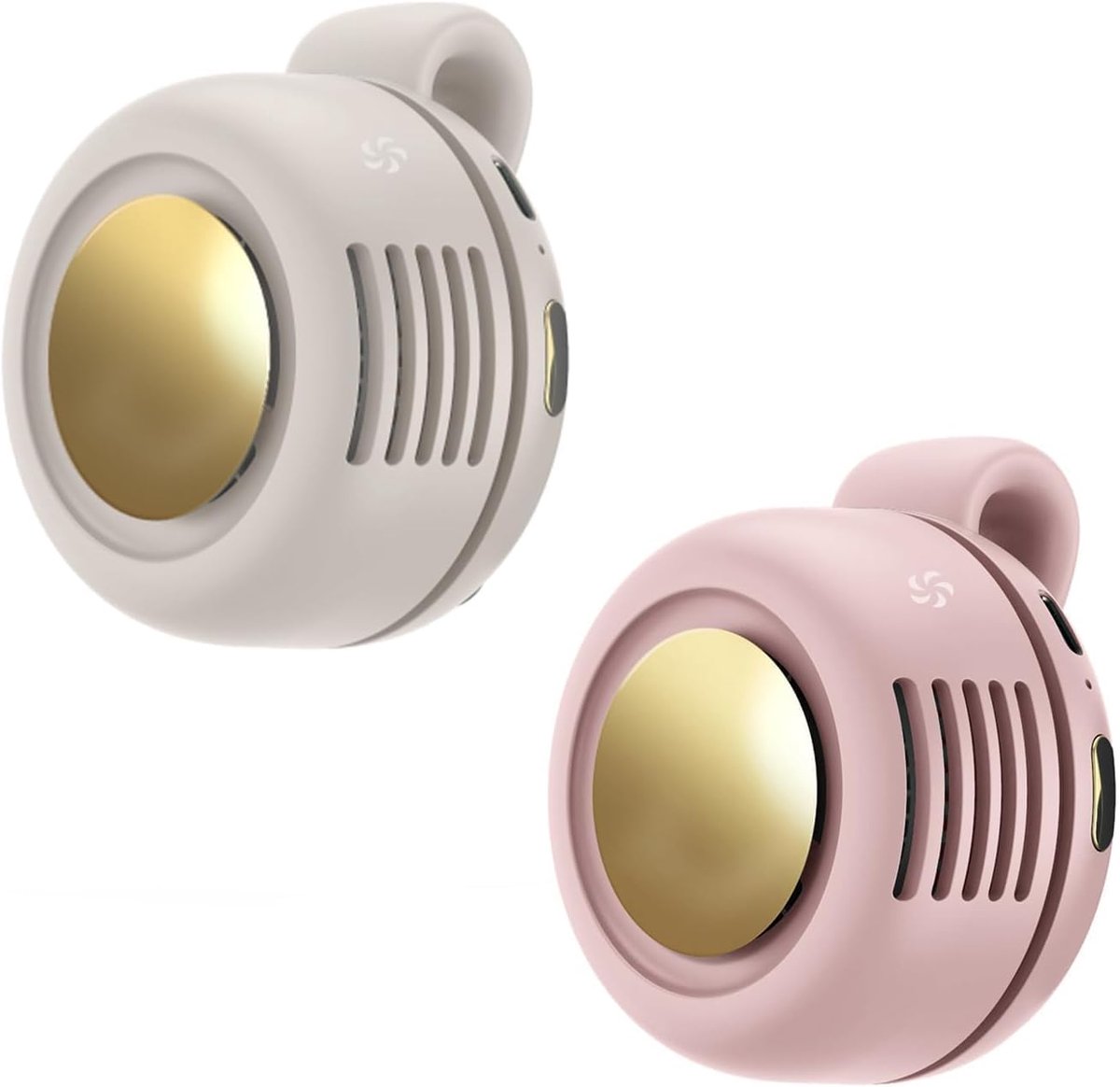 Draagbare clipventilator - Mini - USB oplaadbaar - 360° draaibare ventilator - Persoonlijke ventilator - 3 snelheden - Stil - Mini ventilator zonder bladen - Wit en roze - Set van 2