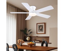 Plafondventilator Ø132 cm - 3 Temperaturen - Fluisterstil - Met Afstandsbediening - 6 Snelheden - Timer - Zomer/Winter functie - Wit - 48W