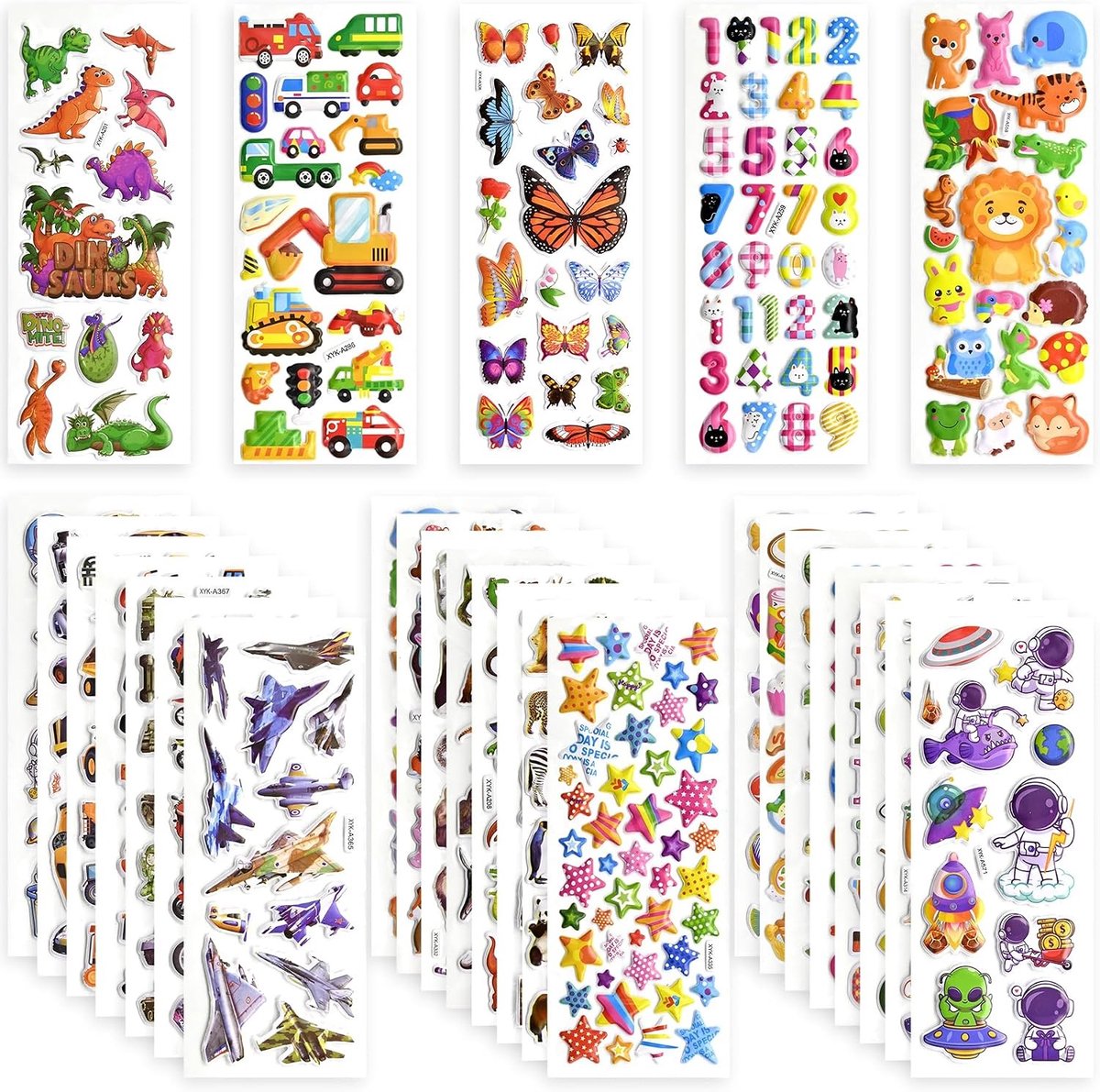 3D Stickers voor Kinderen van 2 tot 4 Jaar, 28 Bladen met Meer dan 510 Dieren, Oceaanleven en Dinosaurussen