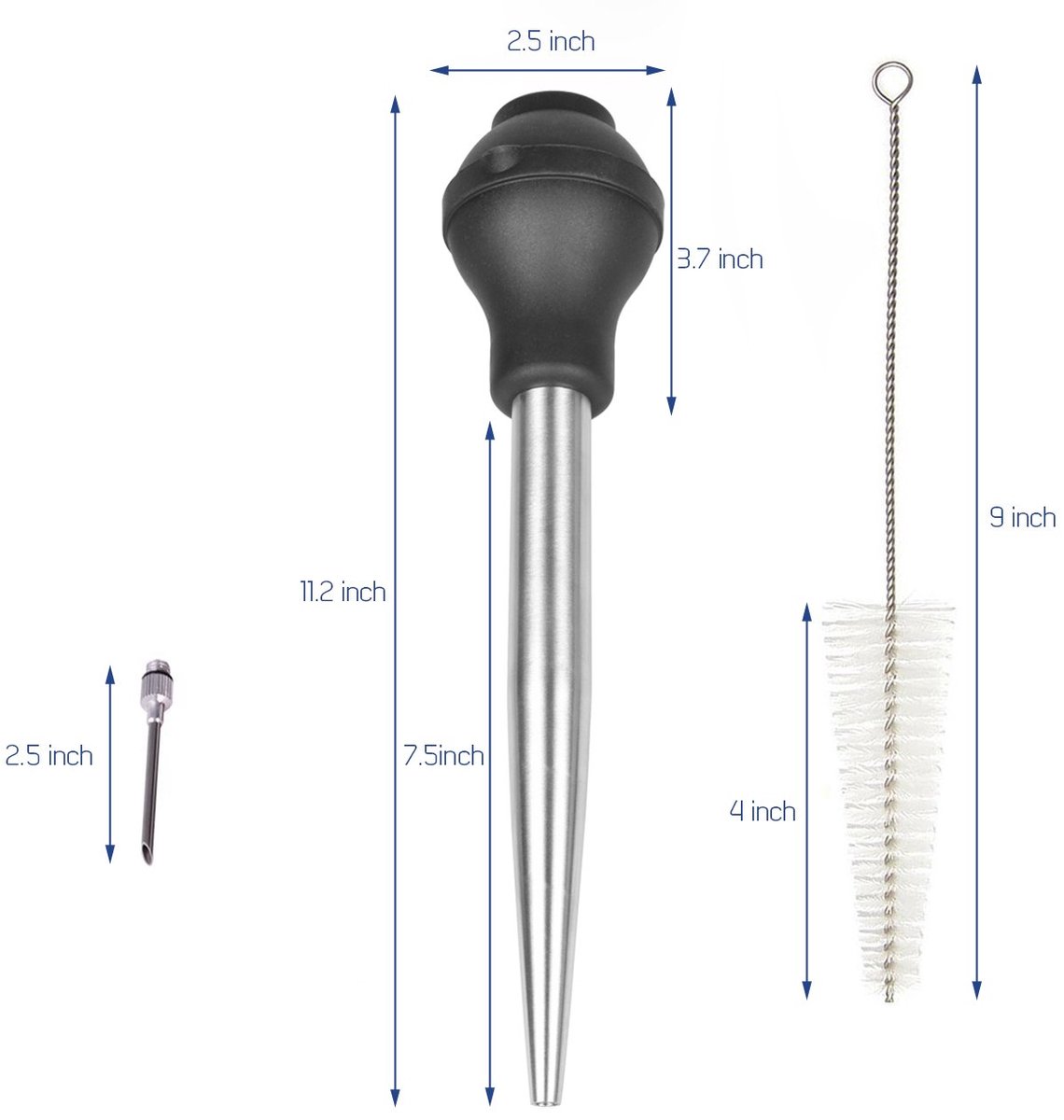 SnelShoppen - Deluxe 304 Roestvrijstalen Kalkoen Baster Injector Naald met Reinigingsborstel - Zwarte Siliconen Bol voor Perfect Gegrilde Vleesgerecht