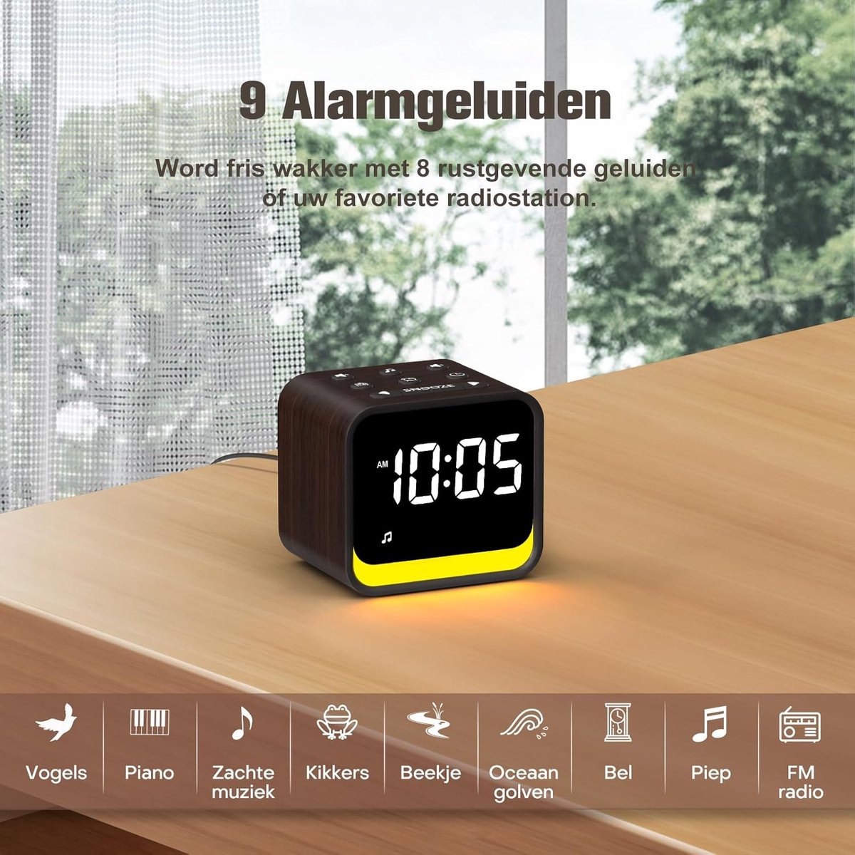 Wekkerradio FM - Radio met Witte Ruis - Ontspannen Slapen - 24 Rustgevende Geluiden - Dimbaar Display - Zwart