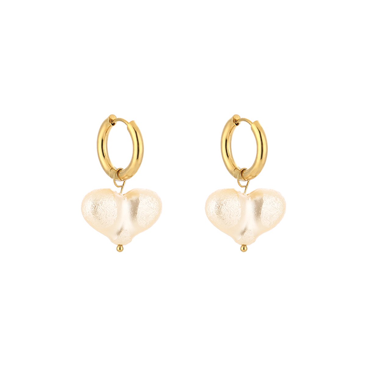 Stainless Steel Heart Pearl Charm Hoops – Luxe Barok Parel Hart Oorringen – RVS - Wit